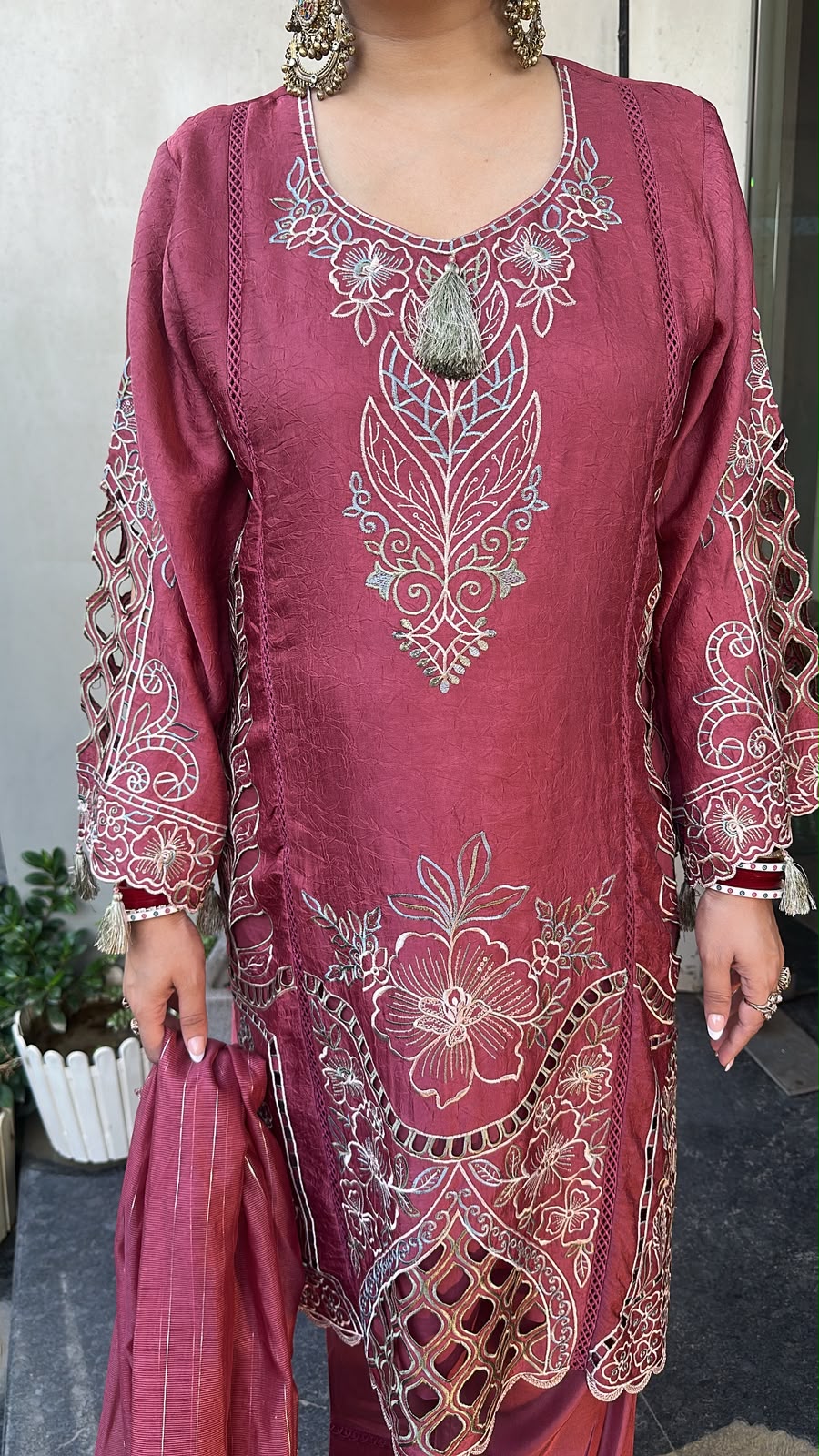 Arabic Onion pink Cutwork Designer Pakistani Suit