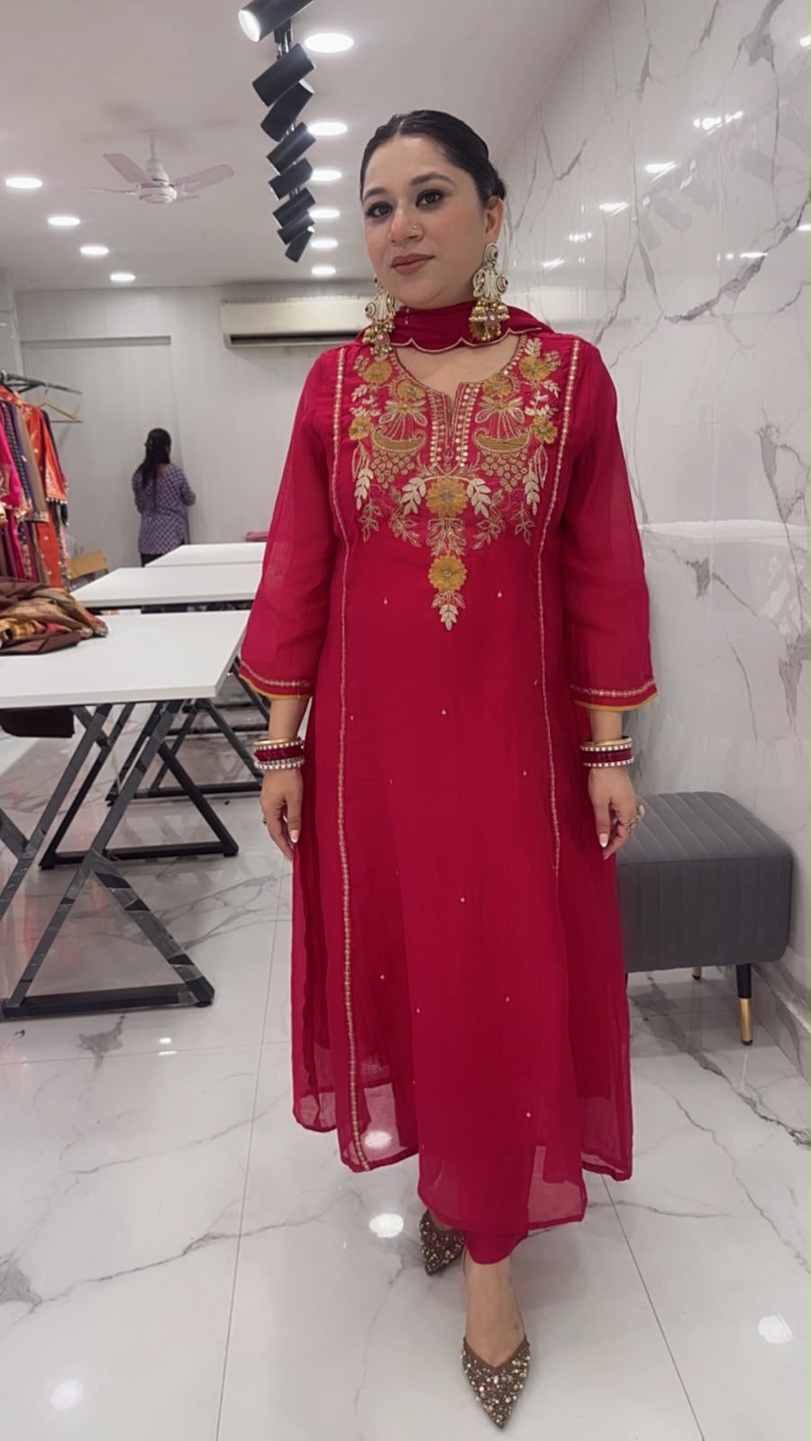 Kalash pink Hand work A-Line Designer Suit