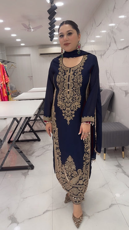 Kareem Navy Blue Hand work Designer Suit