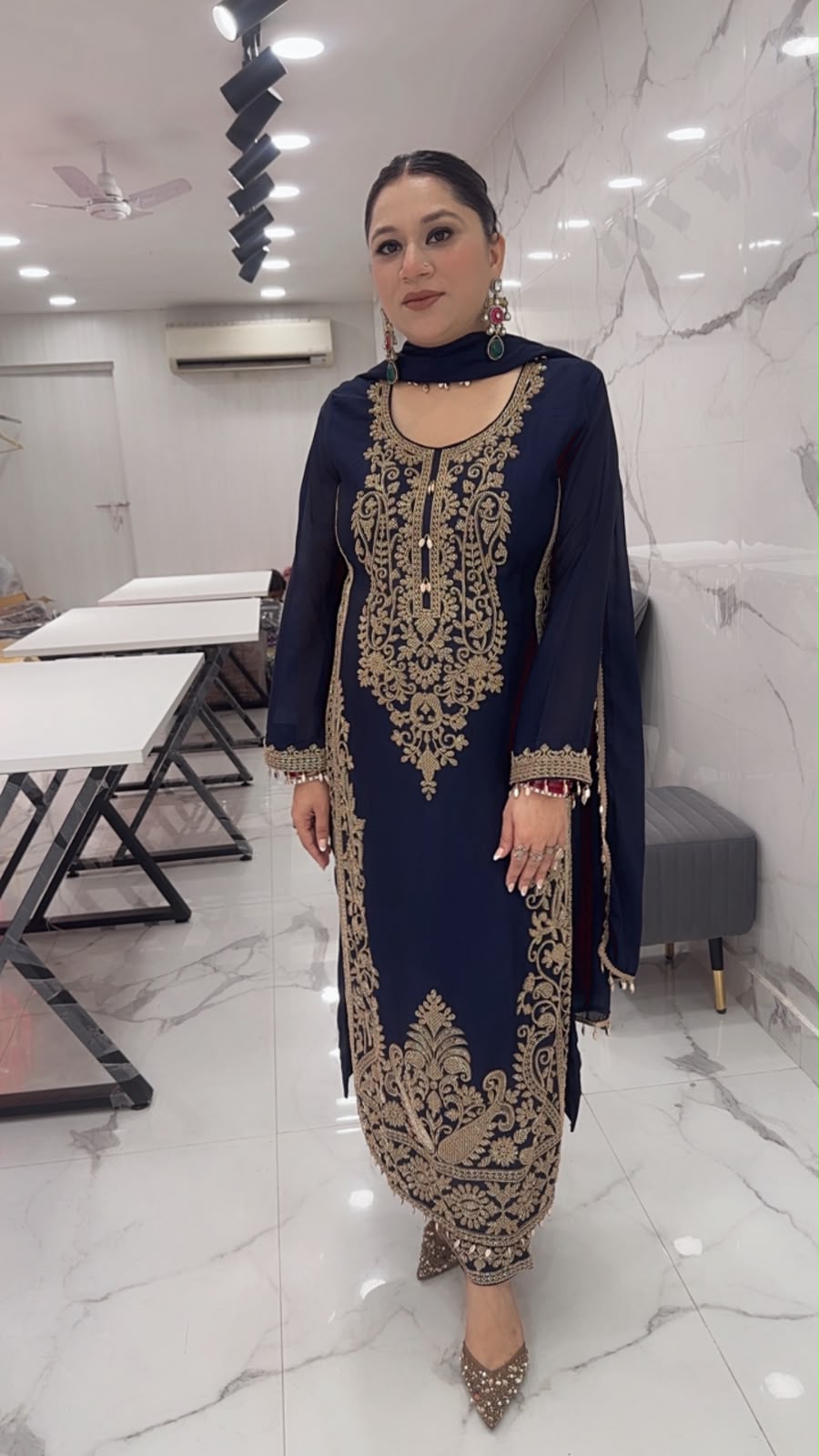 Kareem Navy Blue Hand work Designer Suit