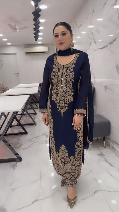 Kareem Navy Blue Hand work Designer Suit