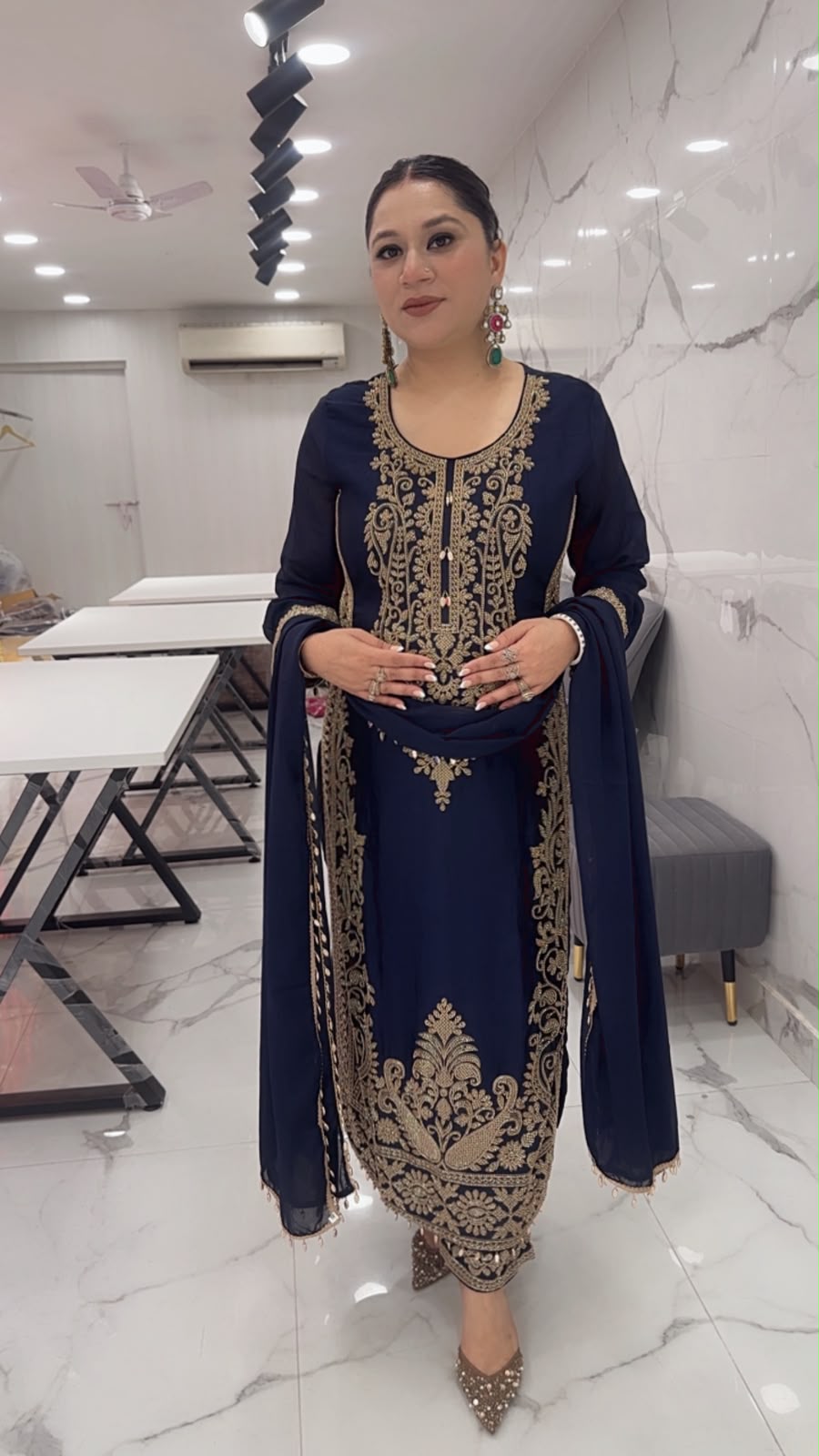 Kareem Navy Blue Hand work Designer Suit