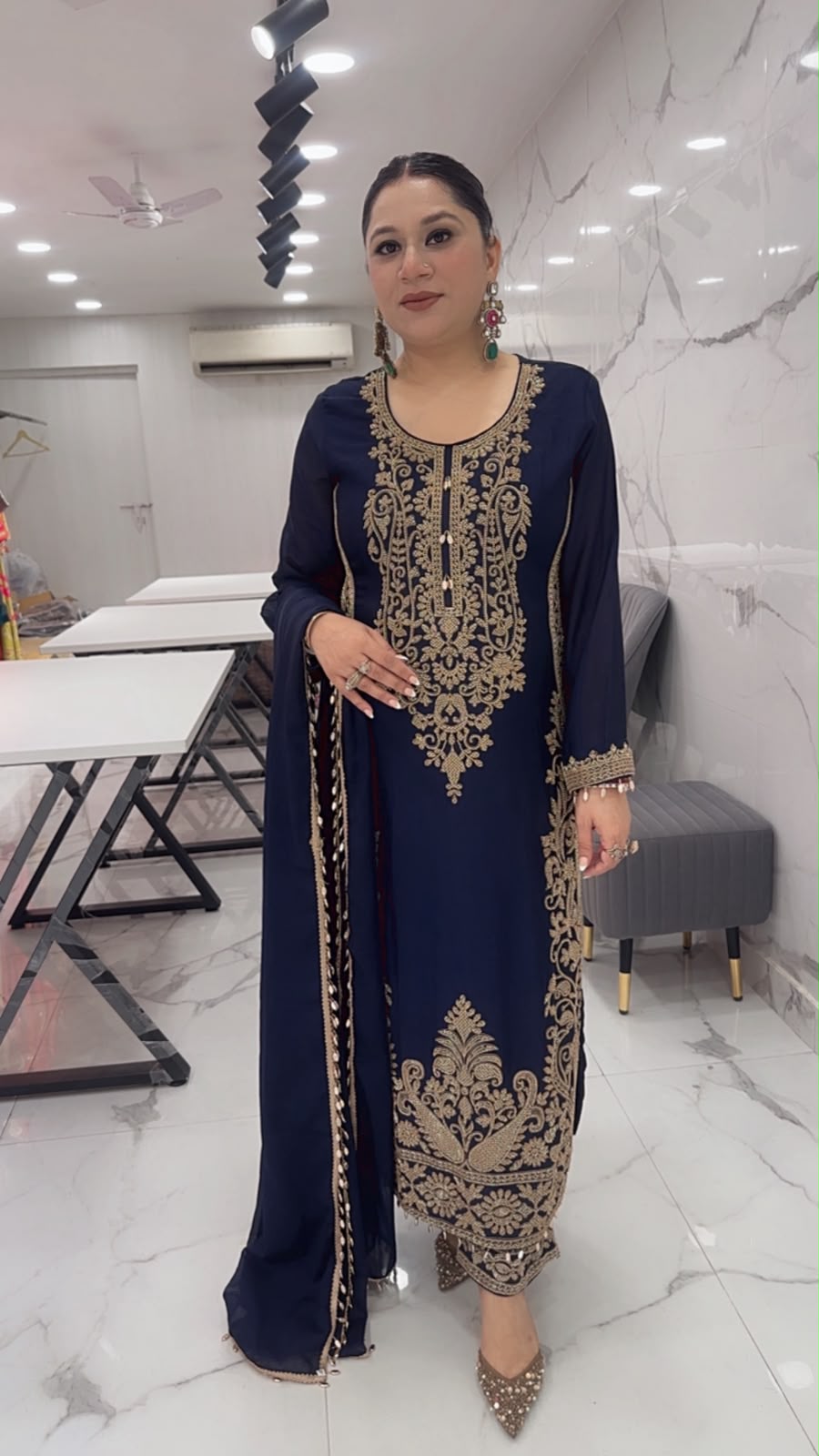 Kareem Navy Blue Hand work Designer Suit
