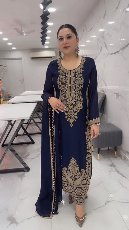 Kareem Navy Blue Hand work Designer Suit