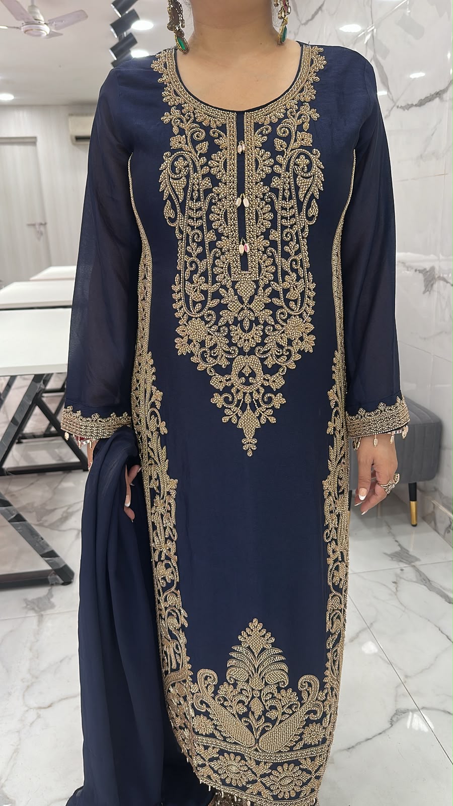 Kareem Navy Blue Hand work Designer Suit