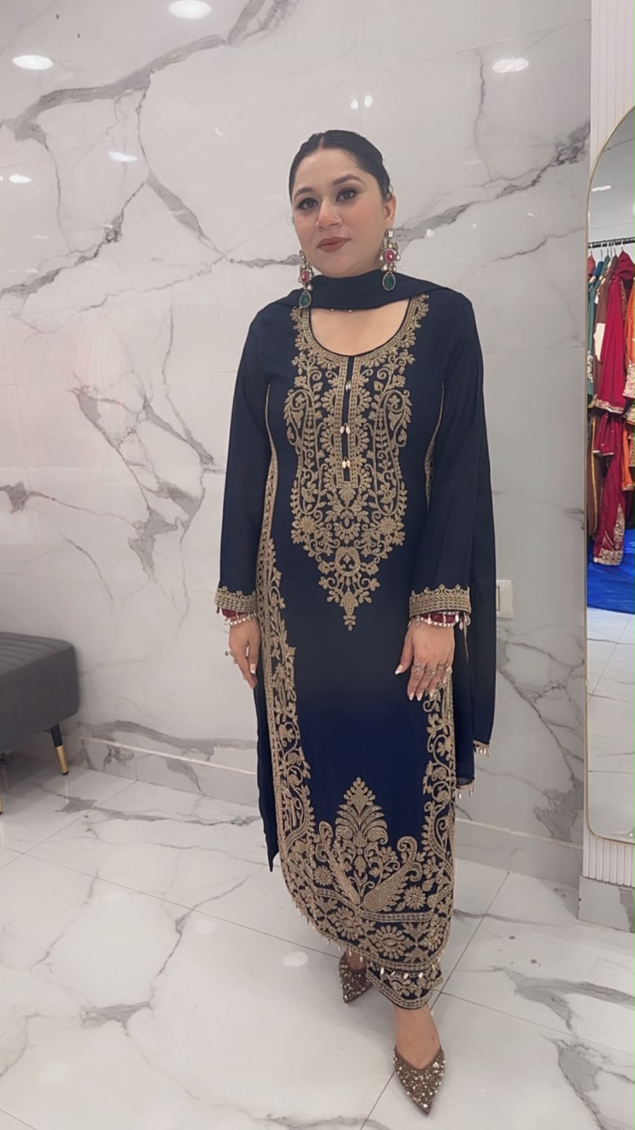 Kareem Navy Blue Hand work Designer Suit