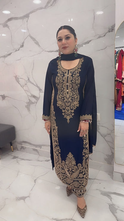 Kareem Navy Blue Hand work Designer Suit