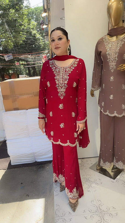 Haseena Mahroon Handwork Designer Suit