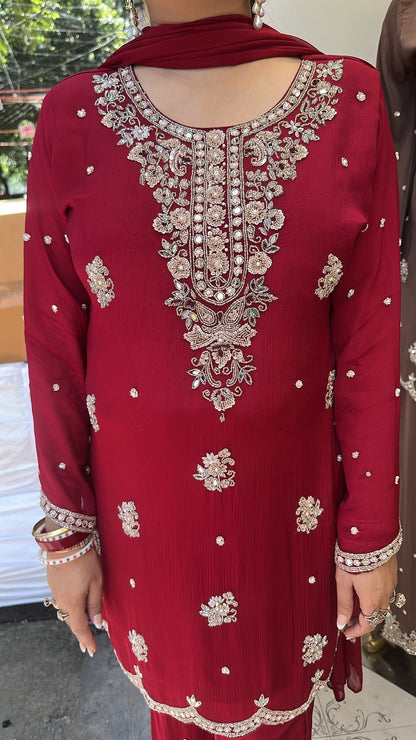 Haseena Mahroon Handwork Designer Suit