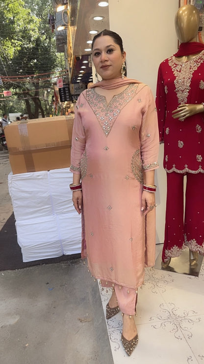 Bajirao Baby Pink Mirror Work Pocket Designer Suit