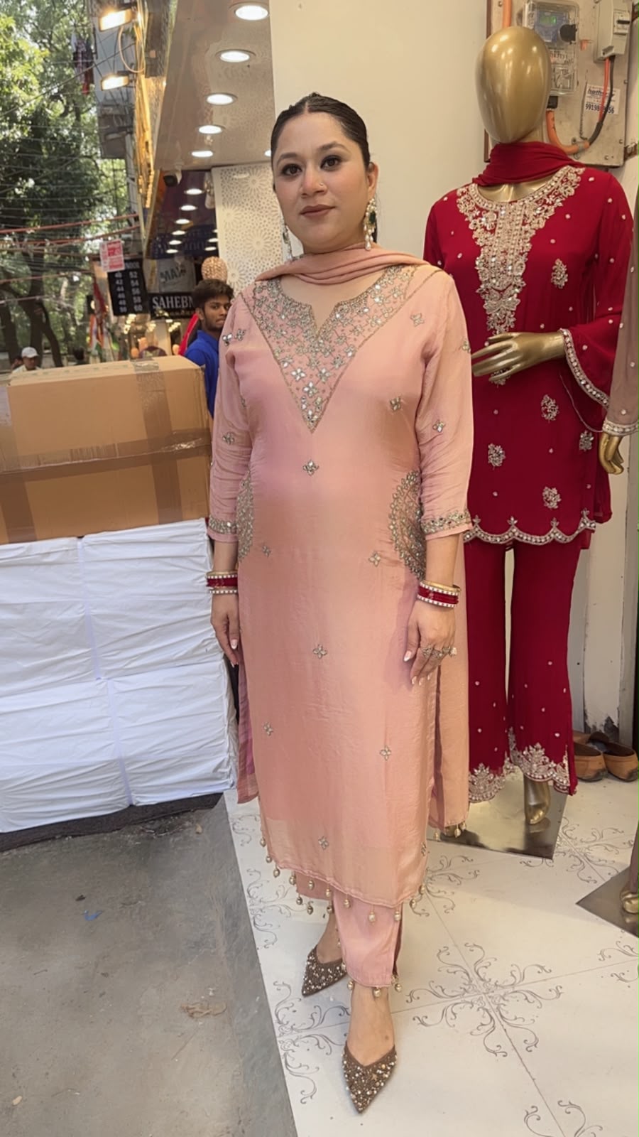 Bajirao Baby Pink Mirror Work Pocket Designer Suit