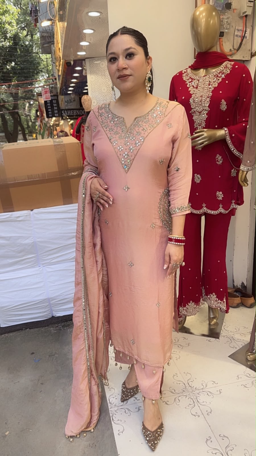 Bajirao Baby Pink Mirror Work Pocket Designer Suit