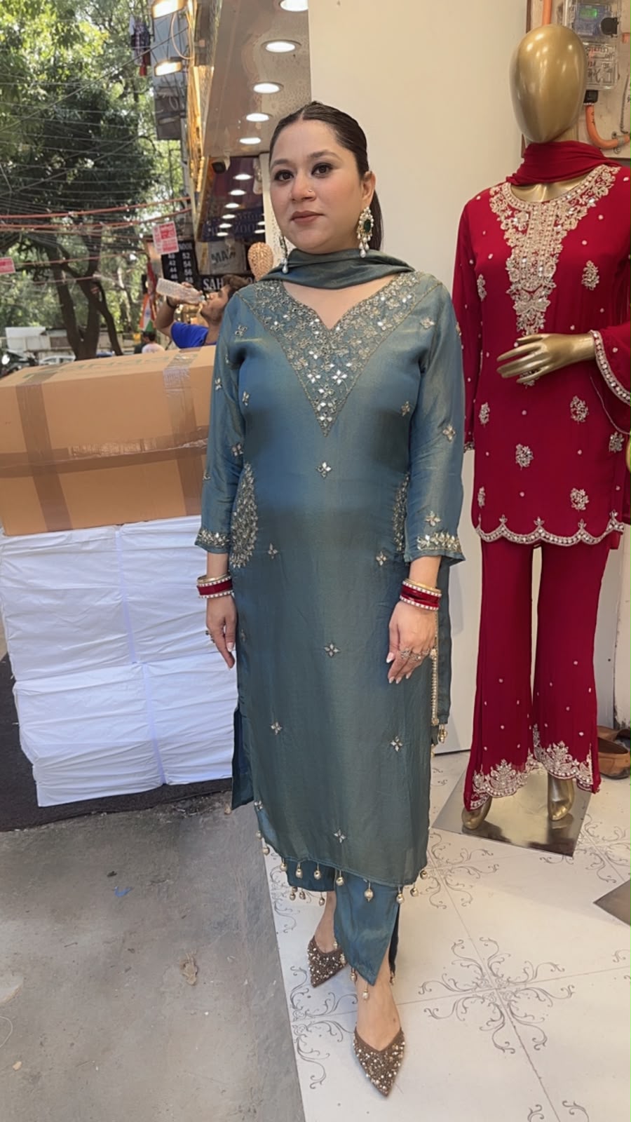 Bajirao Teal Blue  Mirror Work Pocket Designer Suit