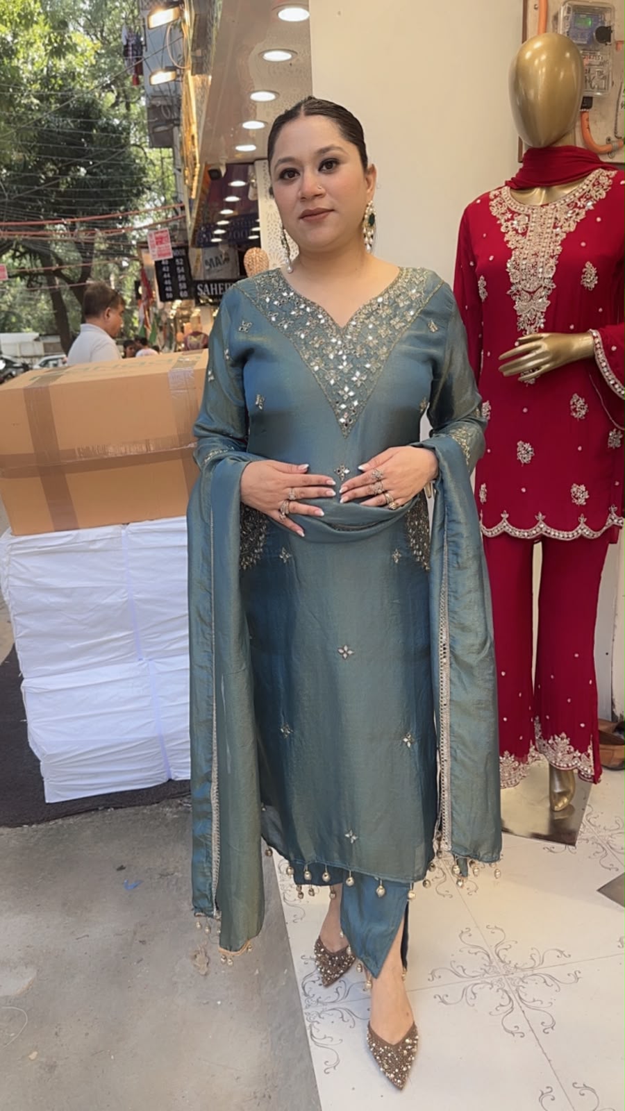 Bajirao Teal Blue  Mirror Work Pocket Designer Suit