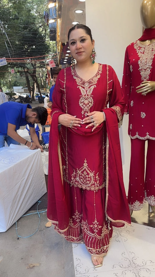 Tamika Mahroon Handwork Designer Suit