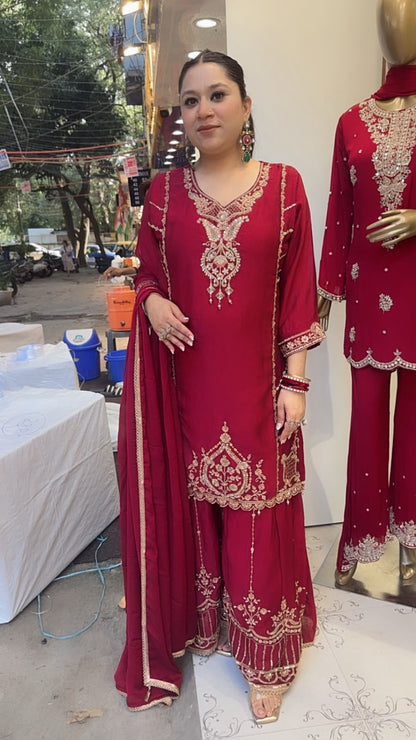 Tamika Mahroon Handwork Designer Suit