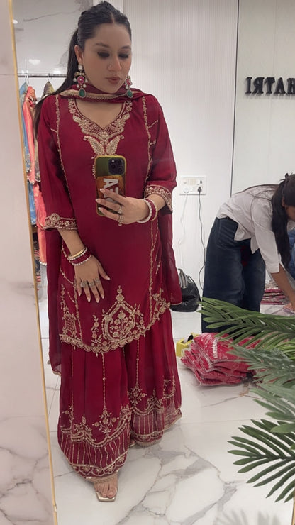 Tamika Mahroon Handwork Designer Suit