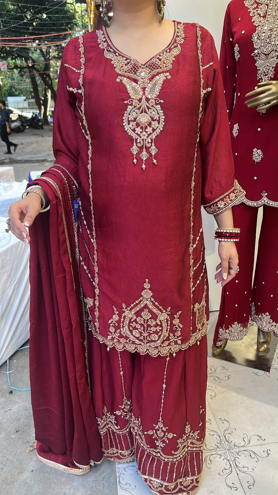 Tamika Mahroon Handwork Designer Suit