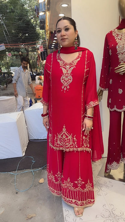 Tamika Coral pink Handwork Designer Suit
