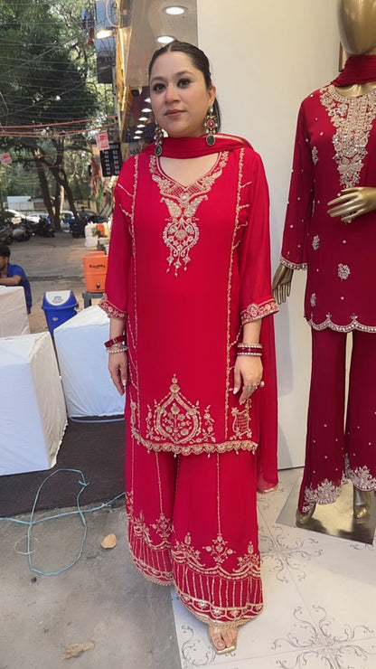 Tamika Coral pink Handwork Designer Suit