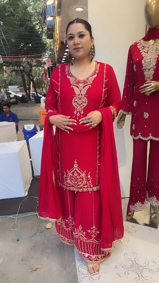 Tamika Coral pink Handwork Designer Suit