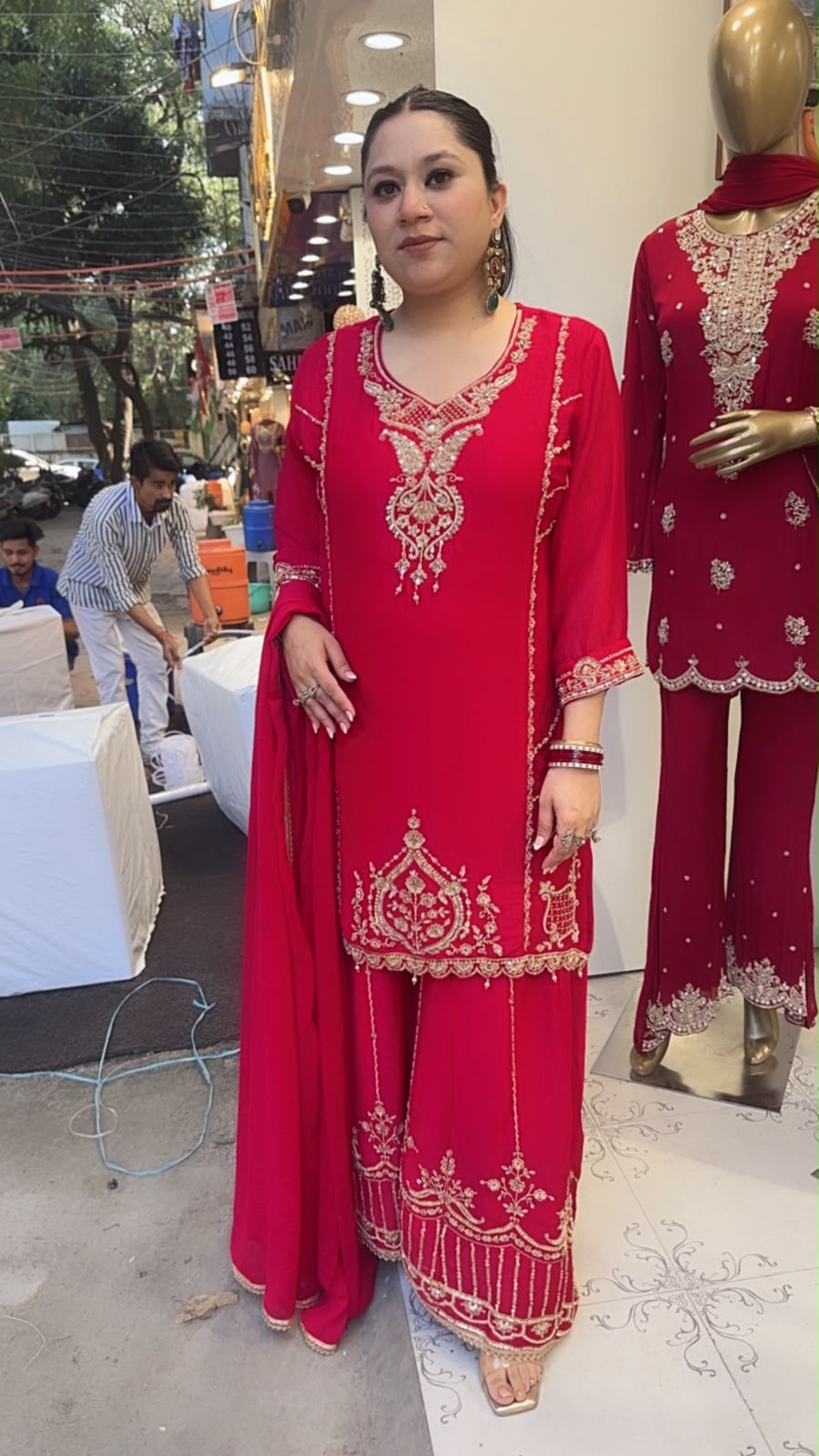 Tamika Coral pink Handwork Designer Suit