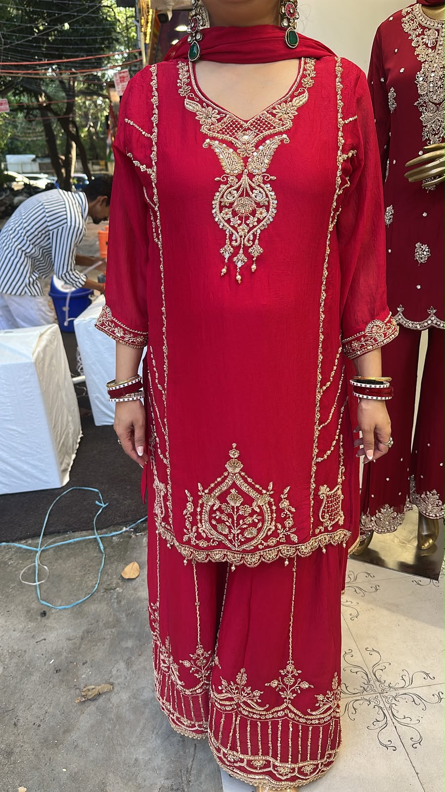 Tamika Coral pink Handwork Designer Suit