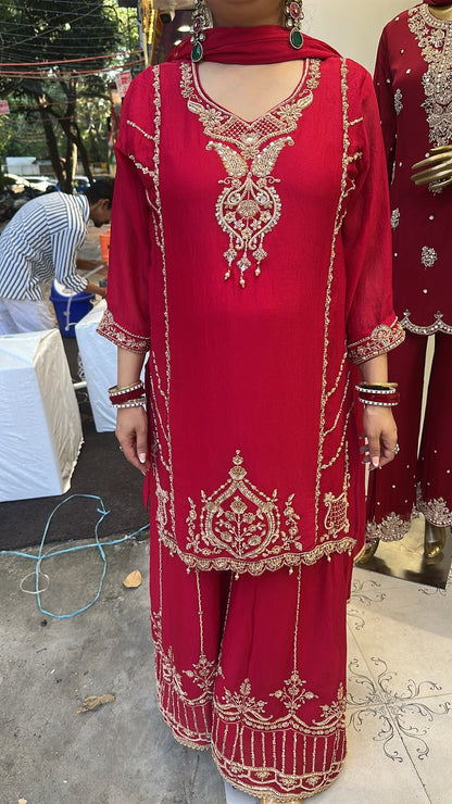 Tamika Coral pink Handwork Designer Suit