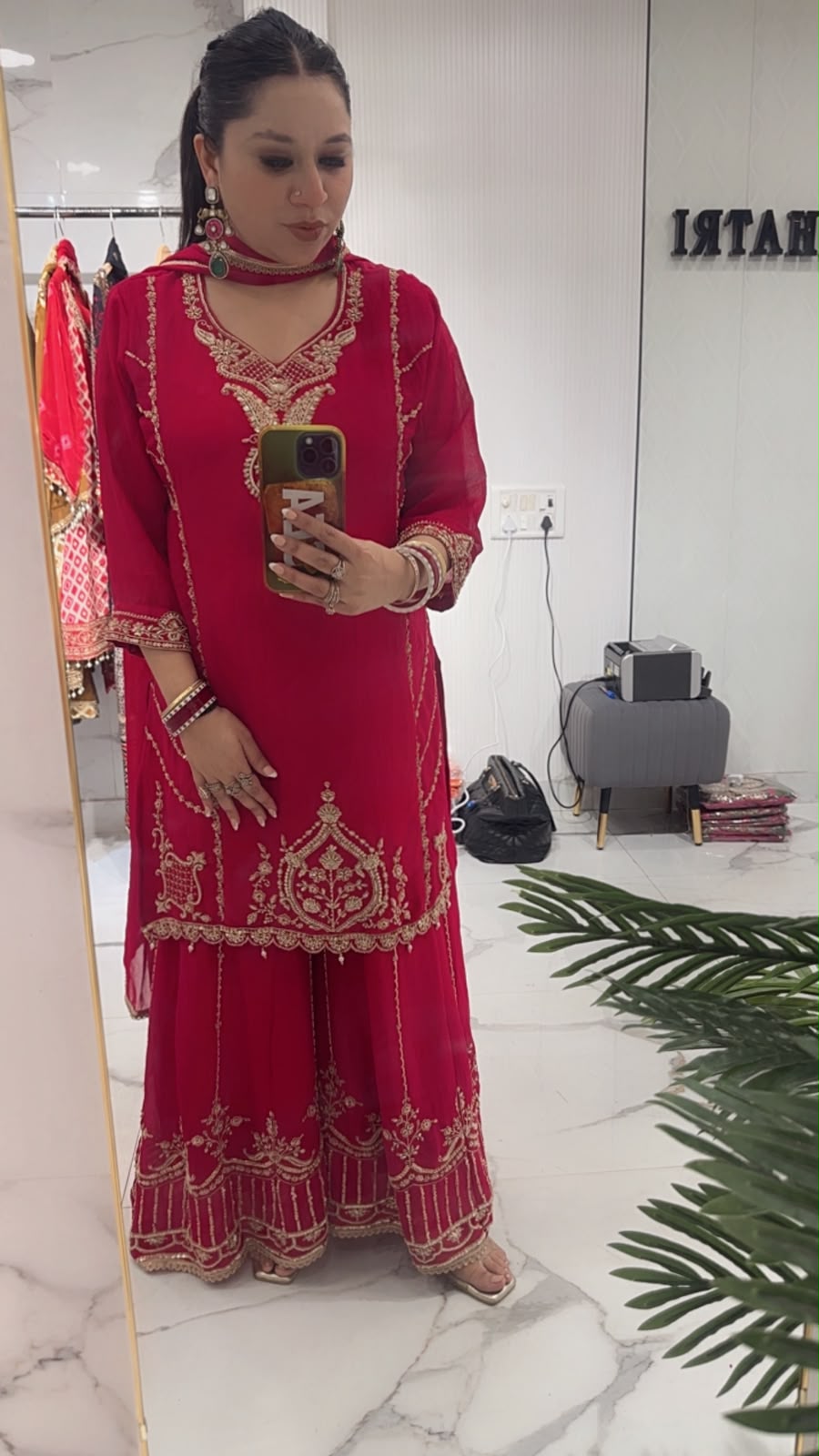 Tamika Coral pink Handwork Designer Suit