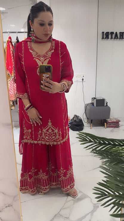 Tamika Coral pink Handwork Designer Suit