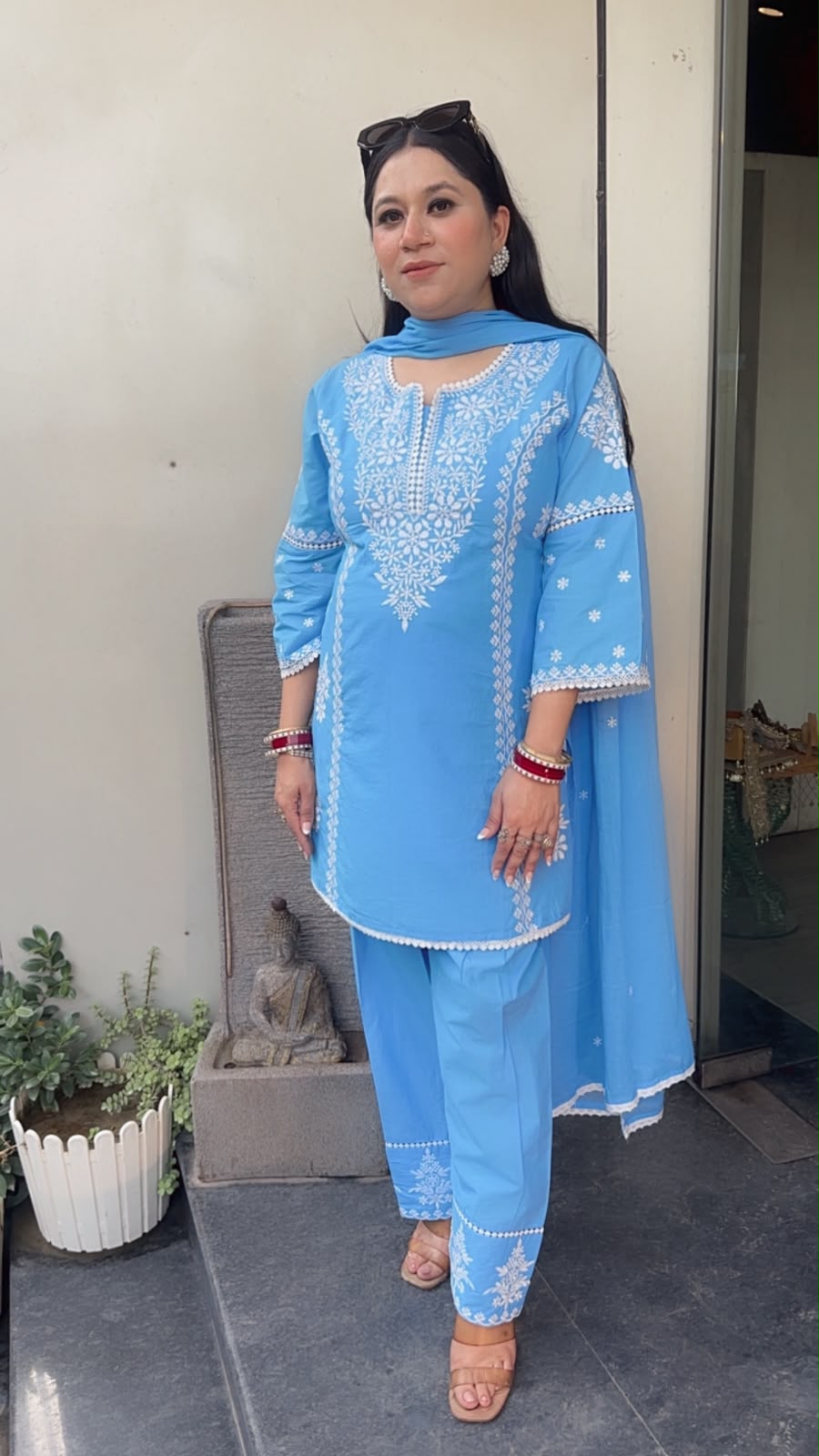 Makhan Blue Chikankari Farshi Salwar Designer Suit