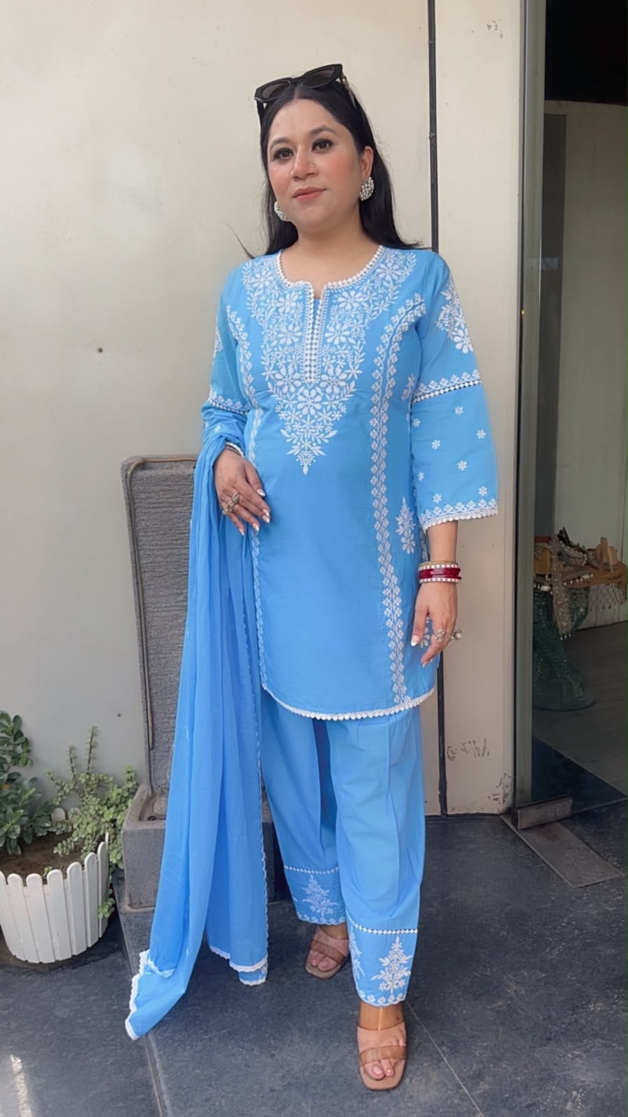 Makhan Blue Chikankari Farshi Salwar Designer Suit