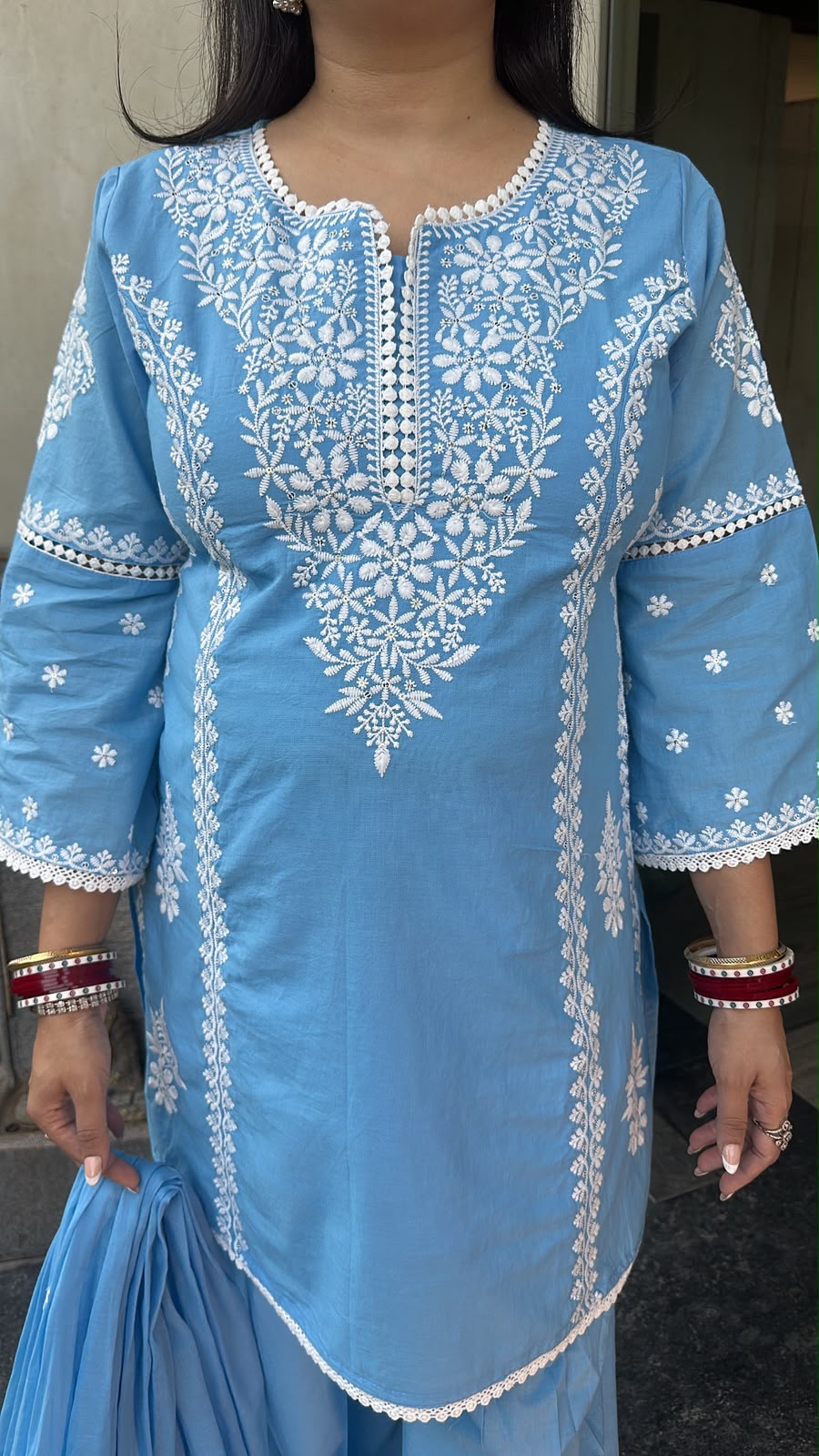 Makhan Blue Chikankari Farshi Salwar Designer Suit