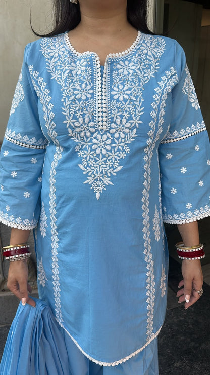 Makhan Blue Chikankari Farshi Salwar Designer Suit