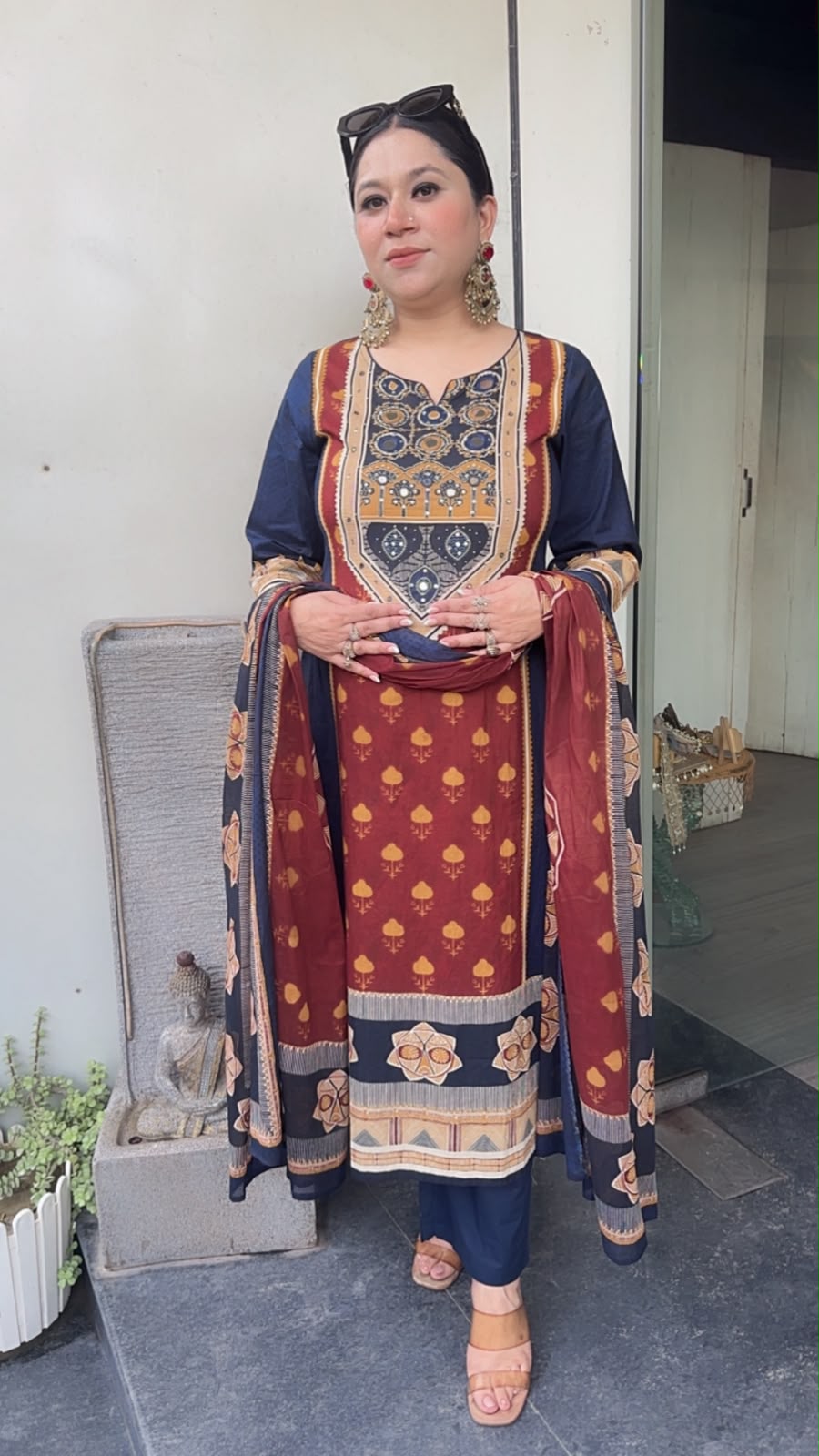 Jalmahal Navy Blue Digital A-Line Designer Suit