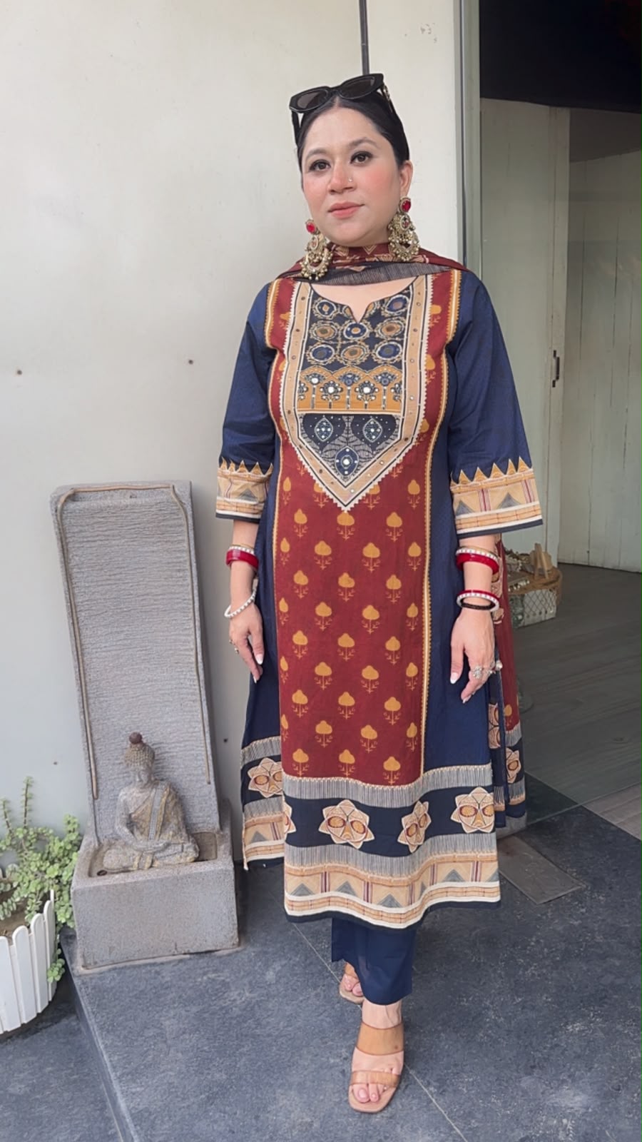 Jalmahal Navy Blue Digital A-Line Designer Suit