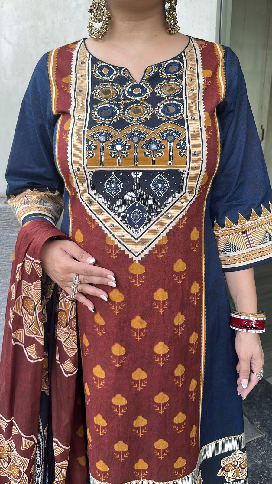 Jalmahal Navy Blue Digital A-Line Designer Suit