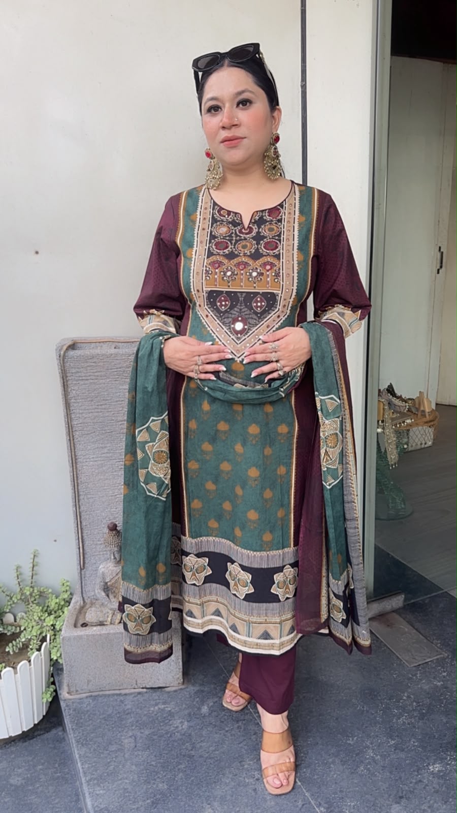 Jalmahal purple Digital A-Line Designer Suit