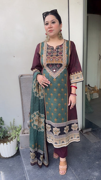 Jalmahal purple Digital A-Line Designer Suit