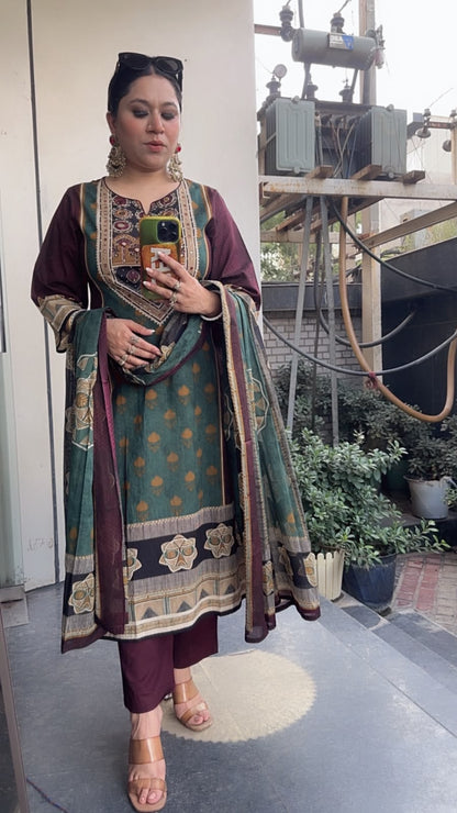 Jalmahal purple Digital A-Line Designer Suit