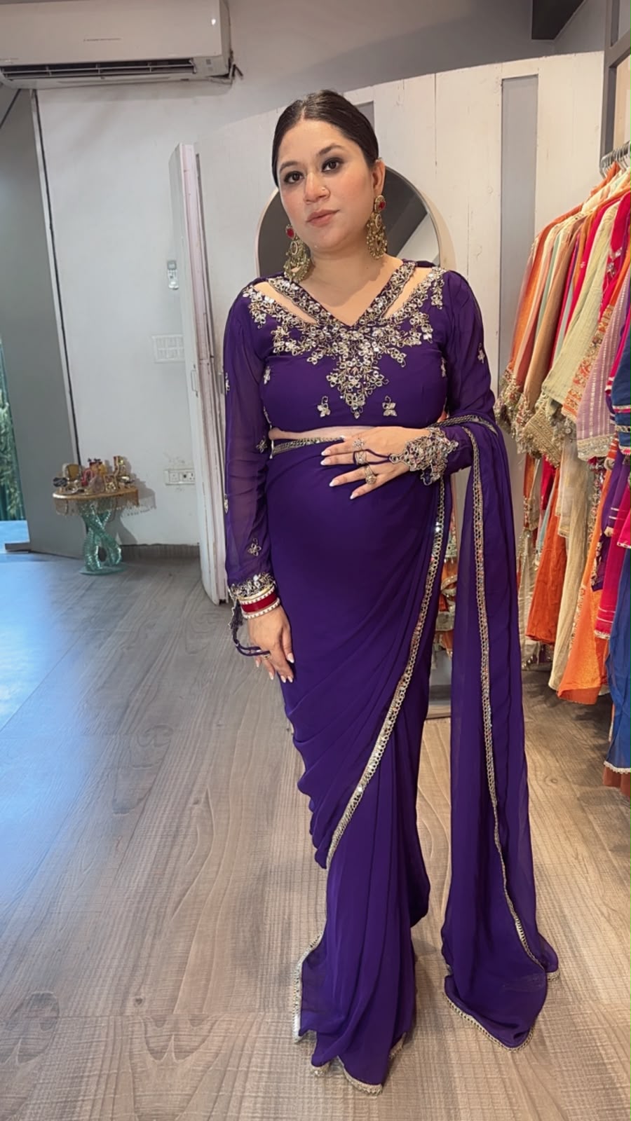 Raanjhanaa Purple Handwork Designer Saree