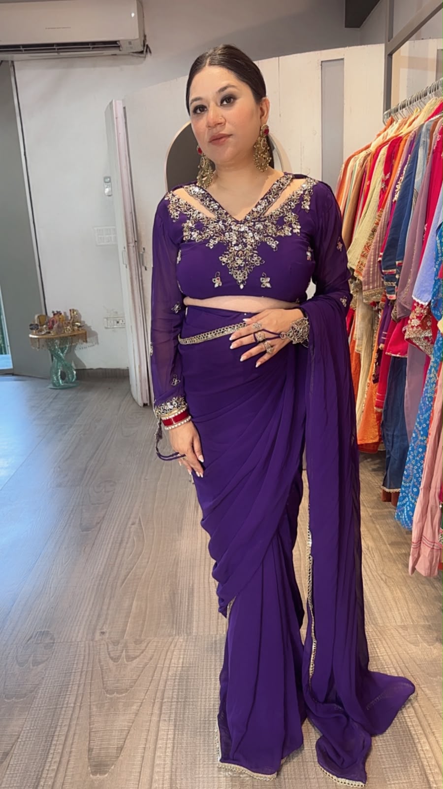 Raanjhanaa Purple Handwork Designer Saree