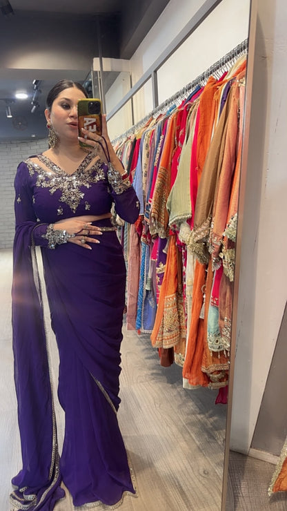 Raanjhanaa Purple Handwork Designer Saree