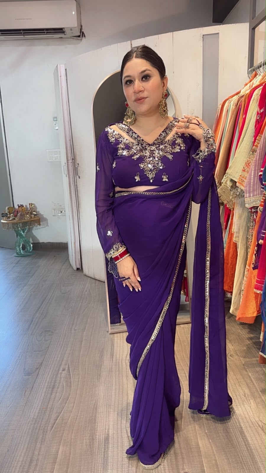 Raanjhanaa Purple Handwork Designer Saree