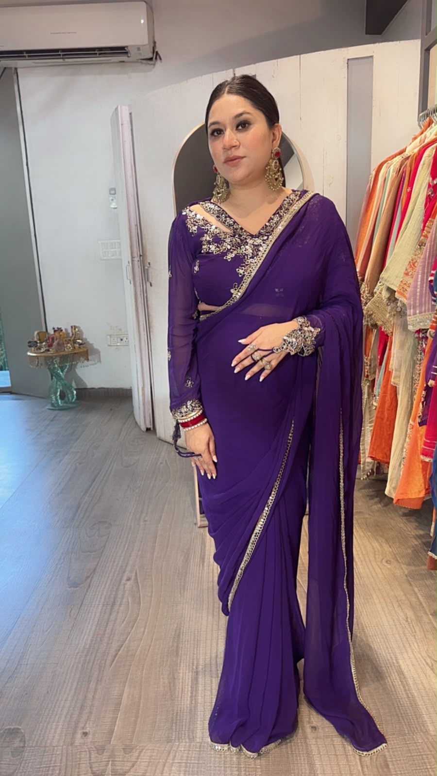 Raanjhanaa Purple Handwork Designer Saree