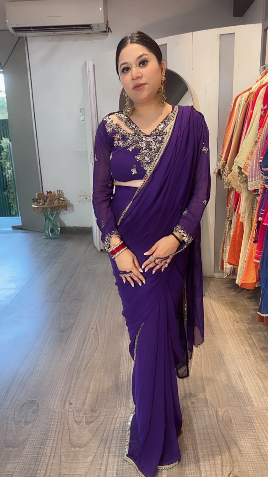 Raanjhanaa Purple Handwork Designer Saree