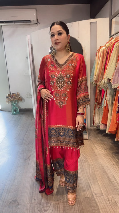 Nihari Karwa Digital Handwork C-Cut Style Farshi Salwar Designer Suit