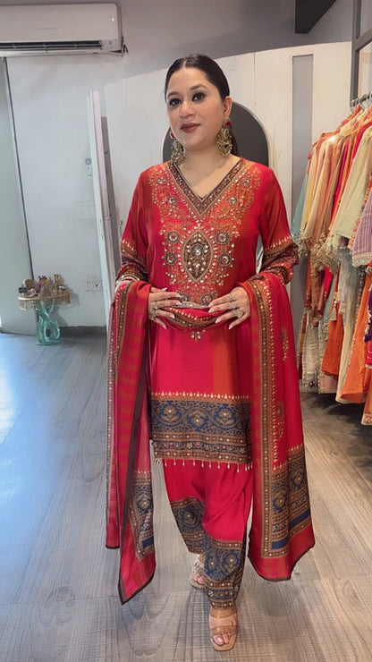 Nihari Karwa Digital Handwork C-Cut Style Farshi Salwar Designer Suit