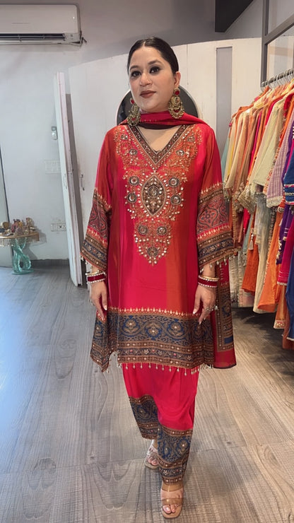 Nihari Karwa Digital Handwork C-Cut Style Farshi Salwar Designer Suit