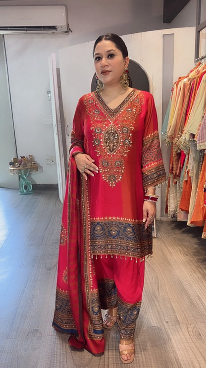 Nihari Karwa Digital Handwork C-Cut Style Farshi Salwar Designer Suit